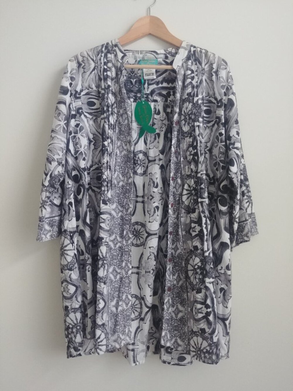 NEW TAGS Antica Sartoria by Giacomo Cinque XL 100% cotton blouse top white grey